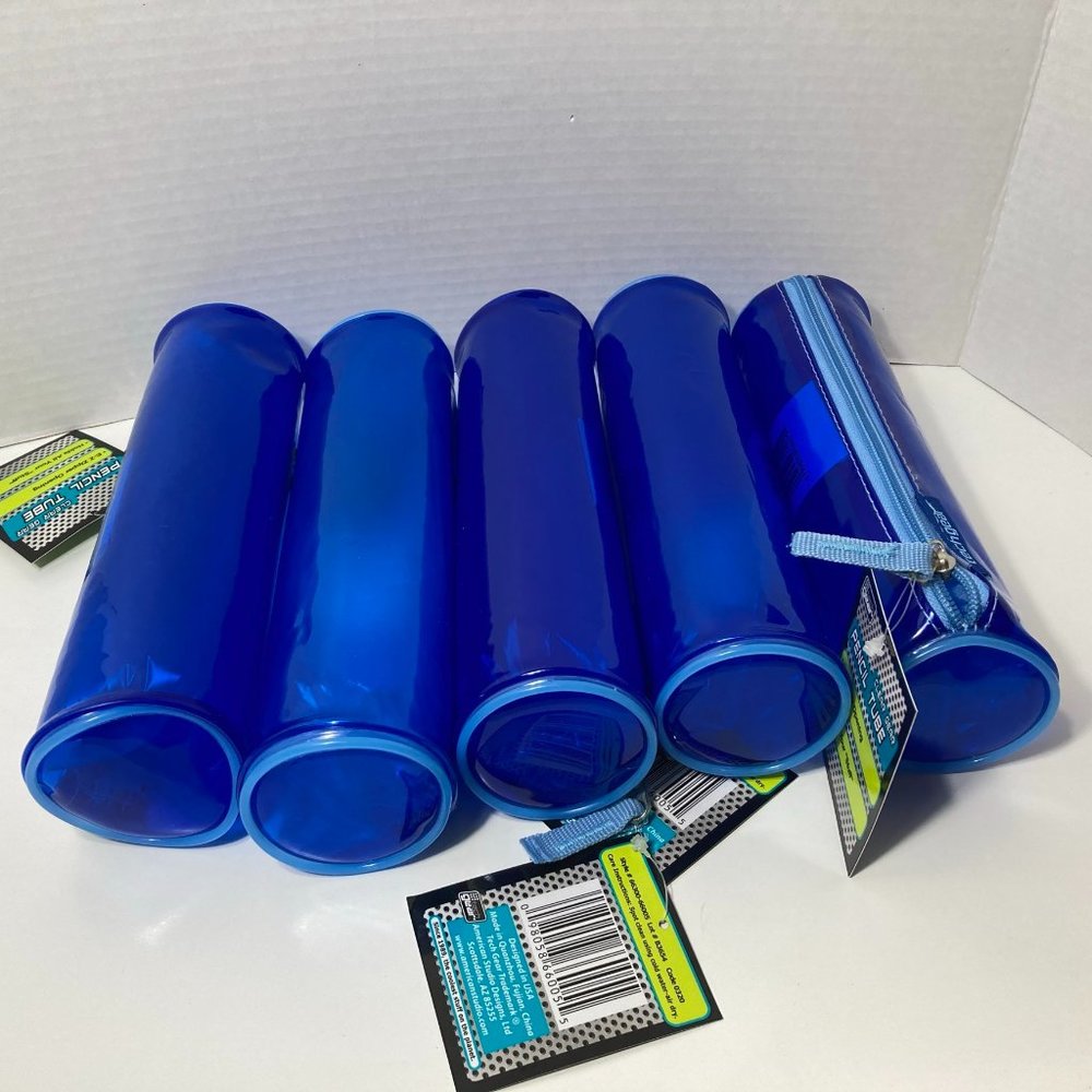 5 Blue Makeup Bag Pencil Zipper Organizer Tube